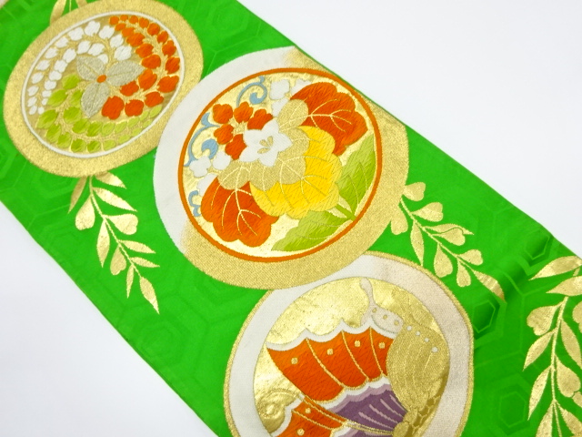 JAPANESE KIMONO / ANTIQUE FUKURO OBI / SILK / WOVEN BUTTERFLY & FLOWER